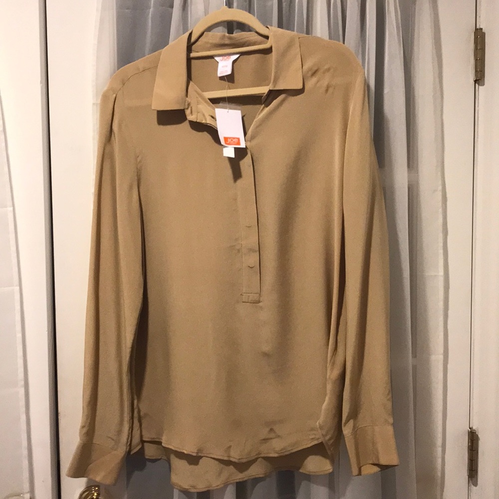 Long sleeve tan silk shirt